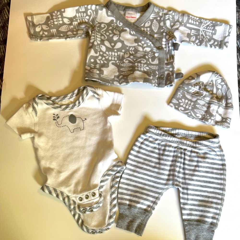 Hanna Andersson Coming Home Grey Outfit Set Hat Gender Neutral Unisex Newborn NB
